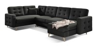 Canapé d’angle panoramique convertible HASGARD U 326 cm noir avec coffre 