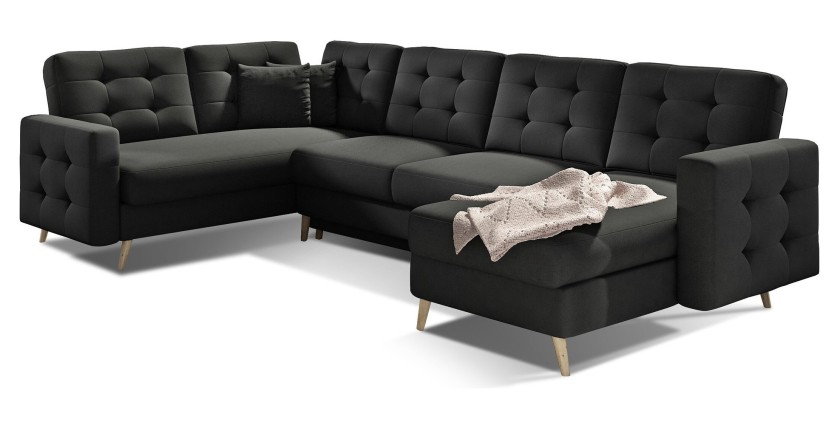 Canapé d’angle panoramique convertible HASGARD U 326 cm noir avec coffre 