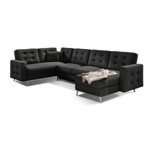 Canapé d’angle panoramique convertible HASGARD U 326 cm noir avec coffre 