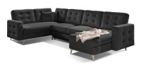 Canapé d’angle panoramique convertible HASGARD U 326 cm noir avec coffre 
