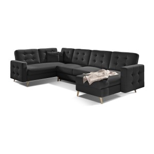 Canapé d’angle panoramique convertible HASGARD U 326 cm noir avec coffre 