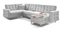 Canapé d’angle panoramique convertible HASGARD U 326 cm blanc alpin avec coffre 