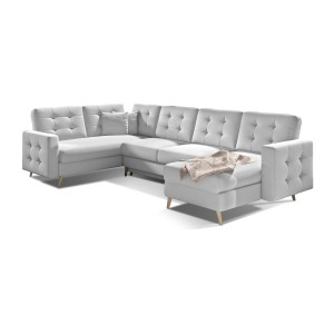 Canapé d’angle panoramique convertible HASGARD U 326 cm blanc alpin avec coffre 