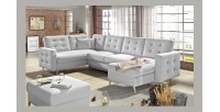 Canapé d’angle panoramique convertible HASGARD U 326 cm blanc alpin avec coffre 