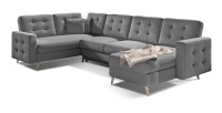 Canapé d’angle panoramique convertible HASGARD U 326 cm gris clair avec coffre 