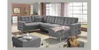 Canapé d’angle panoramique convertible HASGARD U 326 cm gris clair avec coffre 