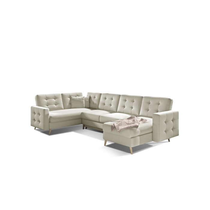 Canapé d’angle panoramique convertible HASGARD U 326 cm crème avec coffre 