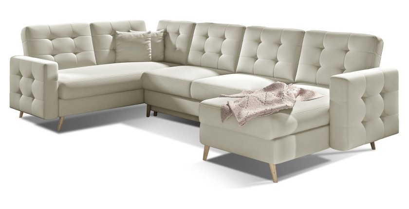 Canapé d’angle panoramique convertible HASGARD U 326 cm crème avec coffre 