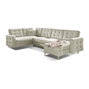 Canapé d’angle panoramique convertible HASGARD U 326 cm crème avec coffre 