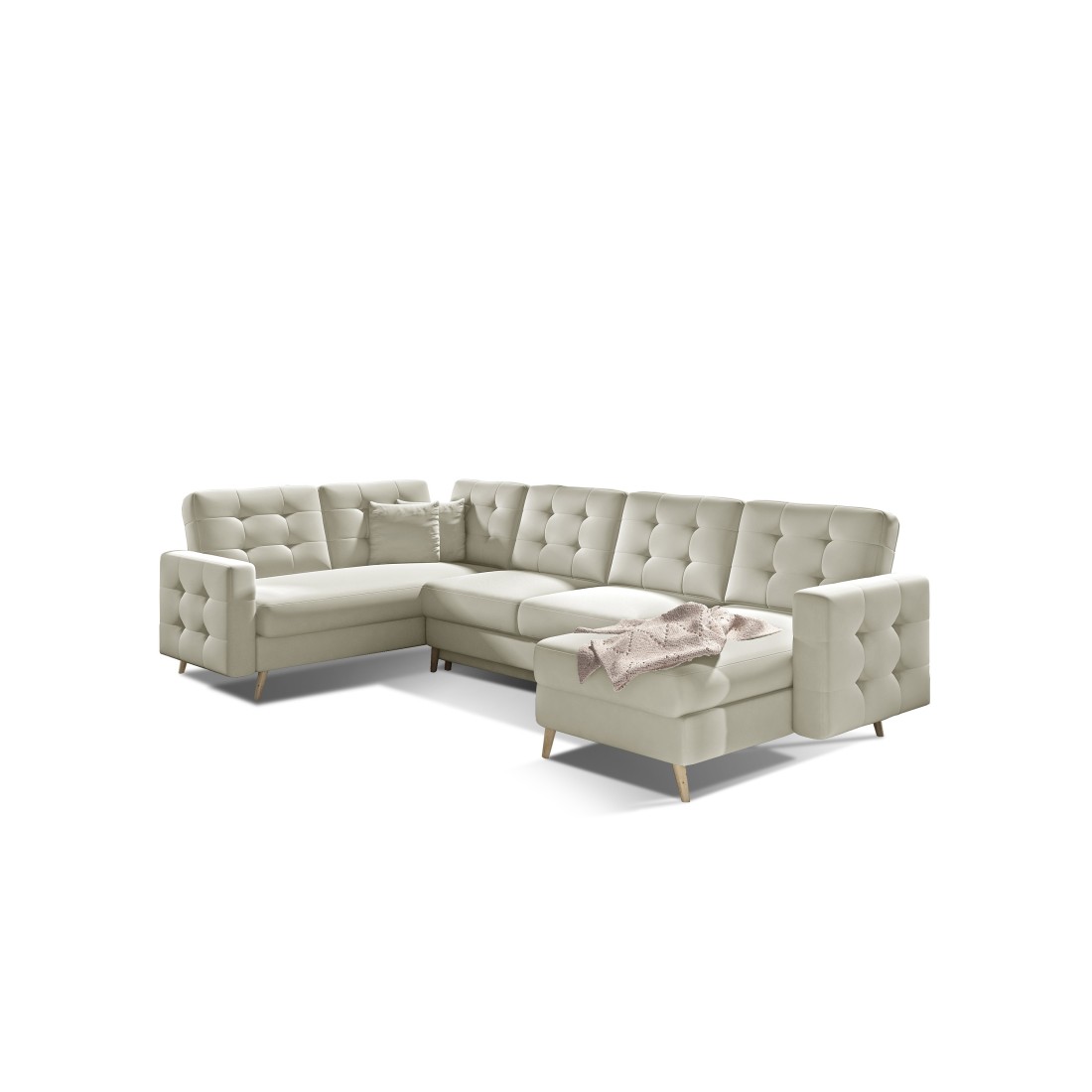 Canapé d’angle panoramique convertible HASGARD U 326 cm crème avec coffre 