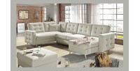 Canapé d’angle panoramique convertible HASGARD U 326 cm crème avec coffre 