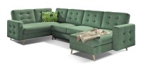Canapé d’angle panoramique convertible HASGARD U 326 cm vert avec coffre 