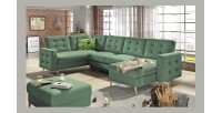 Canapé d’angle panoramique convertible HASGARD U 326 cm vert avec coffre 