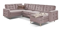 Canapé d’angle panoramique convertible HASGARD U 326 cm rose avec coffre 