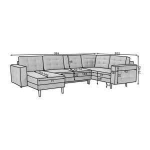 Canapé d’angle panoramique convertible HASGARD U 326 cm rose avec coffre 
