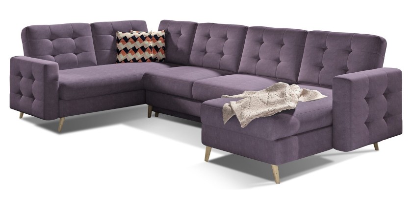 Canapé d’angle panoramique convertible HASGARD U 326 cm violet avec coffre 