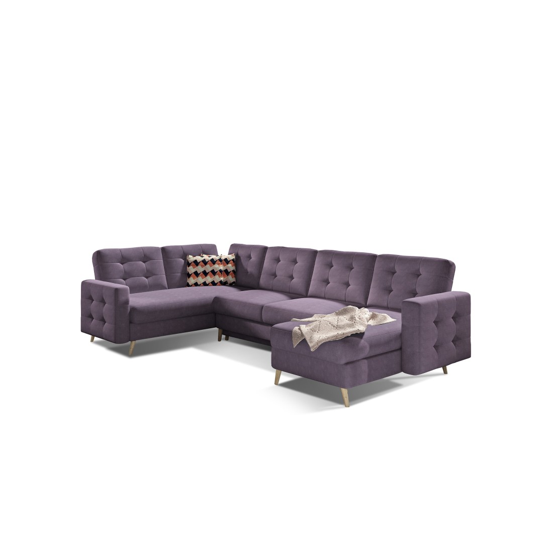 Canapé d’angle panoramique convertible HASGARD U 326 cm violet avec coffre 