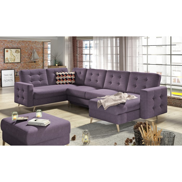 Canapé d’angle panoramique convertible HASGARD U 326 cm violet avec coffre 