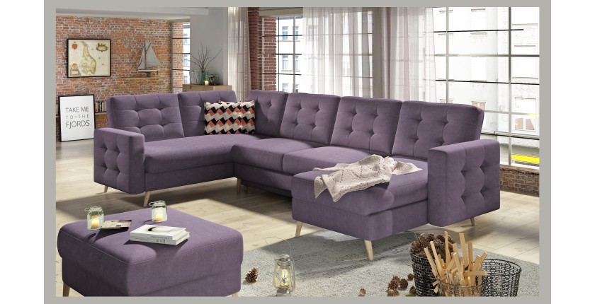 Canapé d’angle panoramique convertible HASGARD U 326 cm violet avec coffre 