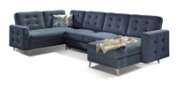 Canapé d’angle panoramique convertible HASGARD U 326 cm bleu pétrole avec coffre 