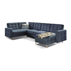 Canapé d’angle panoramique convertible HASGARD U 326 cm bleu pétrole avec coffre 