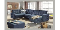Canapé d’angle panoramique convertible HASGARD U 326 cm bleu pétrole avec coffre 