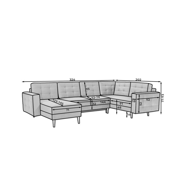 Canapé d’angle panoramique convertible HASGARD U 326 cm bleu pétrole avec coffre 