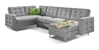Canapé d’angle panoramique convertible HASGARD U 326 cm gris clair avec coffre 
