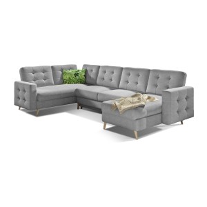 Canapé d’angle panoramique convertible HASGARD U 326 cm gris clair avec coffre 