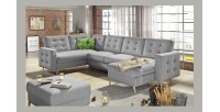 Canapé d’angle panoramique convertible HASGARD U 326 cm gris clair avec coffre 