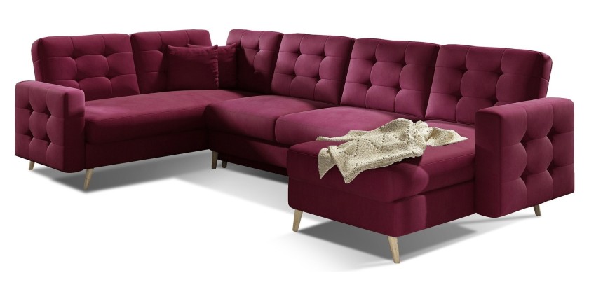 Canapé d’angle panoramique convertible HASGARD U 326 cm pourpre avec coffre 