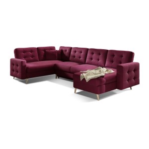 Canapé d’angle panoramique convertible HASGARD U 326 cm pourpre avec coffre 