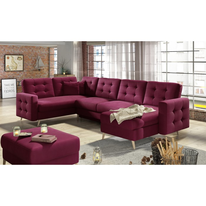 Canapé d’angle panoramique convertible HASGARD U 326 cm pourpre avec coffre 