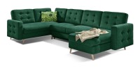 Canapé d’angle panoramique convertible HASGARD U 326 cm vert émeraude avec coffre 
