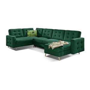 Canapé d’angle panoramique convertible HASGARD U 326 cm vert émeraude avec coffre 