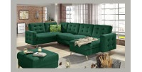 Canapé d’angle panoramique convertible HASGARD U 326 cm vert émeraude avec coffre 