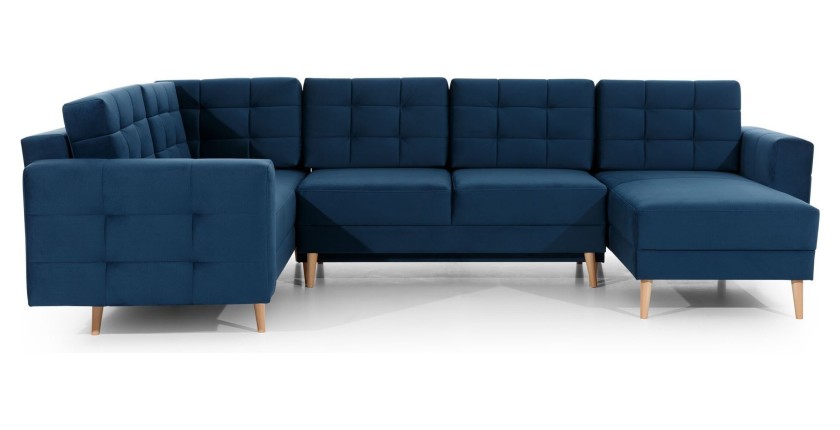 Canapé d’angle panoramique convertible HASGARD U 326x202 cm bleu pétrole velours 
