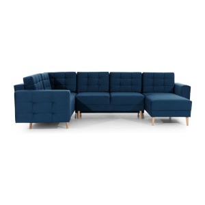 Canapé d’angle panoramique convertible HASGARD U 326x202 cm bleu pétrole velours 