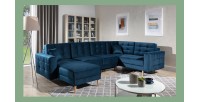 Canapé d’angle panoramique convertible HASGARD U 326x202 cm bleu pétrole velours 