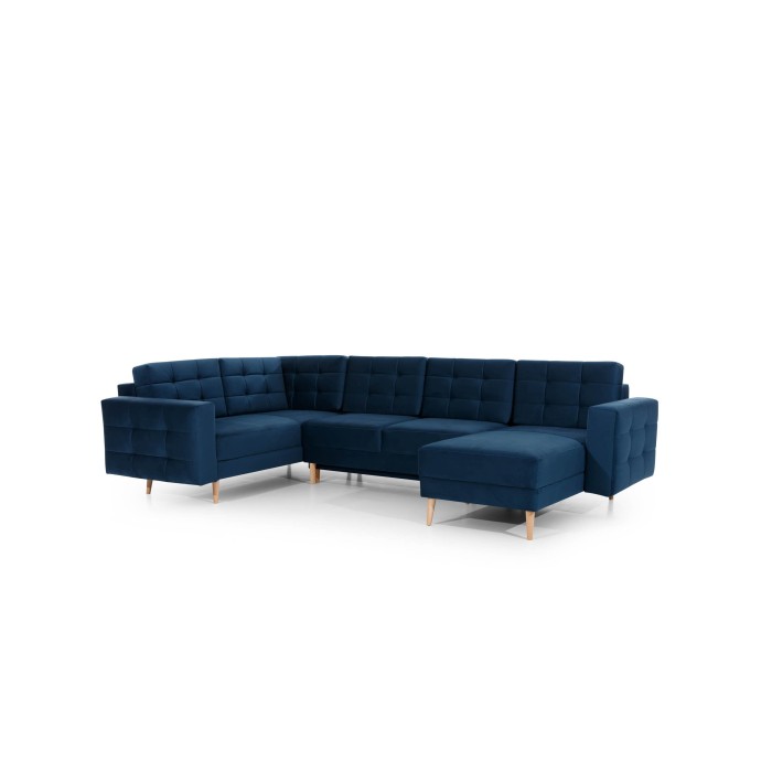 Canapé d’angle panoramique convertible HASGARD U 326x202 cm bleu pétrole velours 