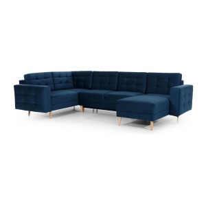 Canapé d’angle panoramique convertible HASGARD U 326x202 cm bleu pétrole velours 