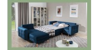 Canapé d’angle panoramique convertible HASGARD U 326x202 cm bleu pétrole velours 