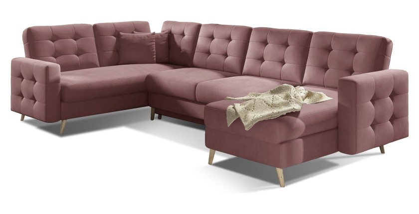 Canapé d’angle panoramique convertible HASGARD U 326x202 cm rose velours 