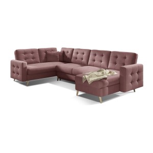 Canapé d’angle panoramique convertible HASGARD U 326x202 cm rose velours 