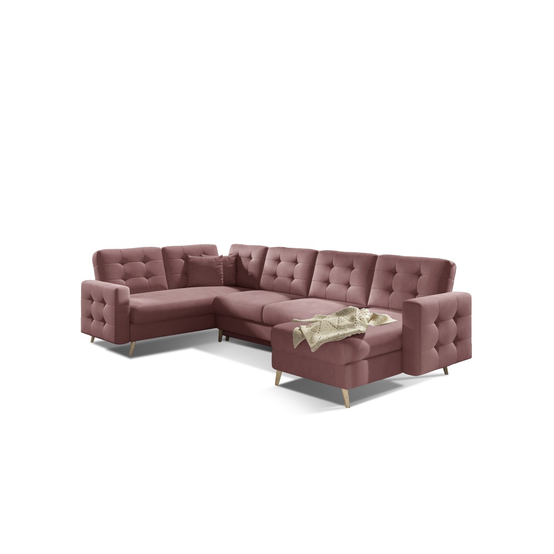 Canapé d’angle panoramique convertible HASGARD U 326x202 cm rose velours 