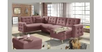 Canapé d’angle panoramique convertible HASGARD U 326x202 cm rose velours 