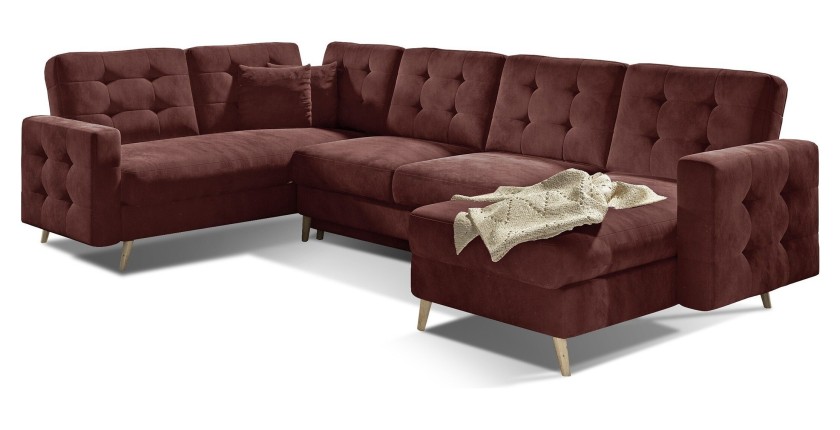 Canapé d’angle panoramique convertible HASGARD U 326x202 cm marron velours 
