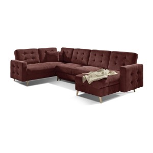 Canapé d’angle panoramique convertible HASGARD U 326x202 cm marron velours 