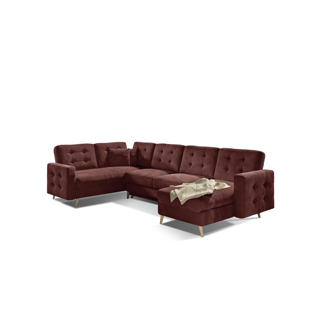 Canapé d’angle panoramique convertible HASGARD U 326x202 cm marron velours 