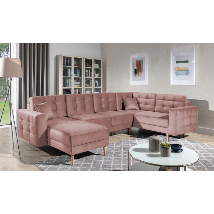 Canapé d’angle panoramique convertible HASGARD U 326x202 cm marron velours 